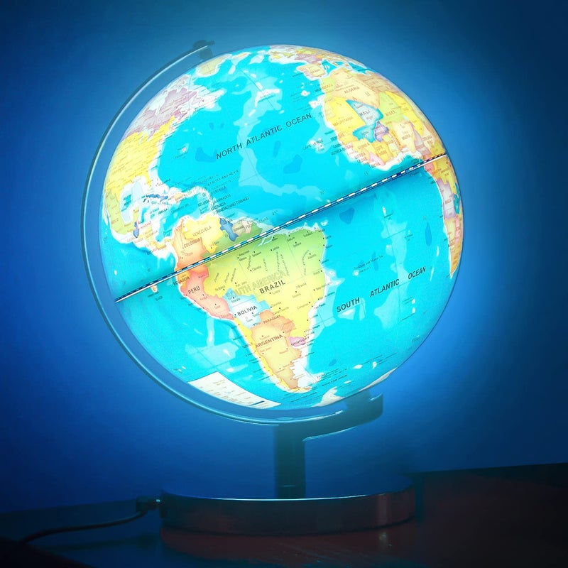 POOCCI 6 in1 Illuminated Large World Globe for Kids & Adults All Ages High Clear Map 12inch, Illuminates Educational Interactive STEM Toy, Light Up Kids Globe Lamp,Gifts For Boys And Girls - Image 4